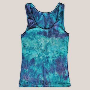 NWT Zerya Tie Dye Blue Teal Cotton Tank Top Women's Yoga Shirt Hand-Dyed